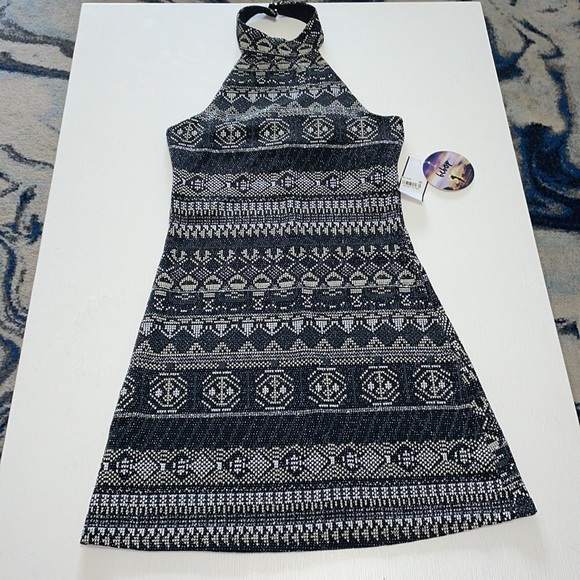 Bebop metallic black and silver backless halter mini dress size small NWT - Picture 5 of 6